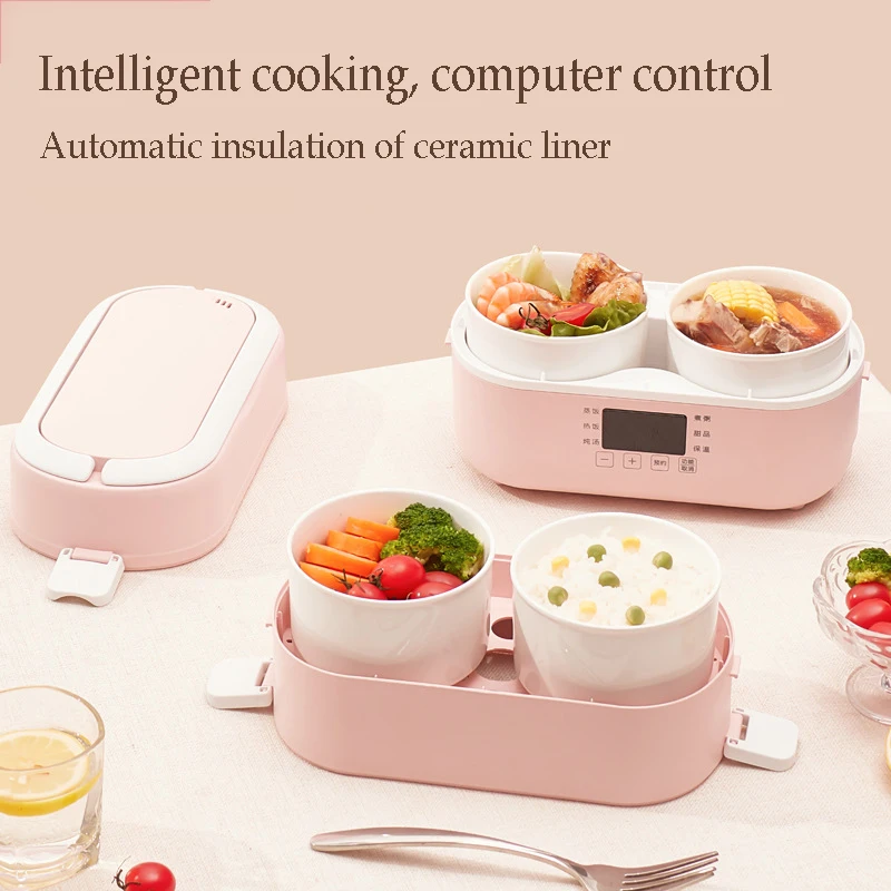 lā Vestmon Automatic Heat Preservation Stainless Steel Liner Electric Heating Lunch Cooking Box Container Mini Rice Cooke for home 