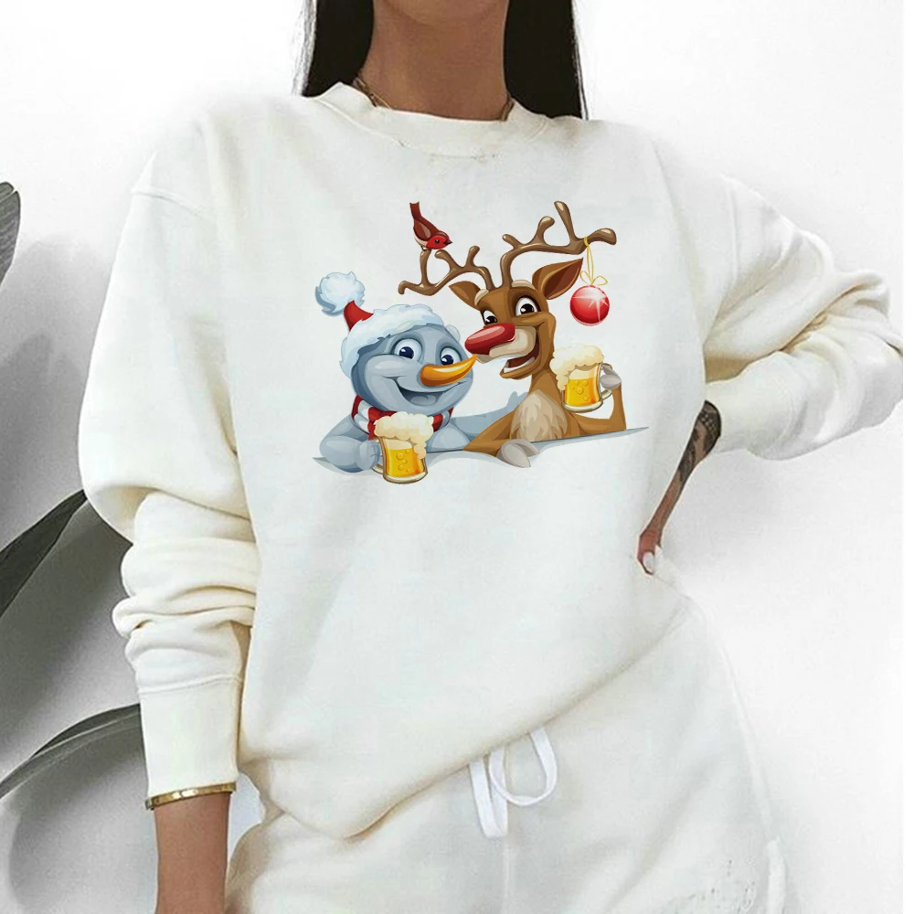 

Cute Reindeer and Snowman Print Women Pullover High Quality Cozy Fine European style Trend Sweatshirts Festive Clothing