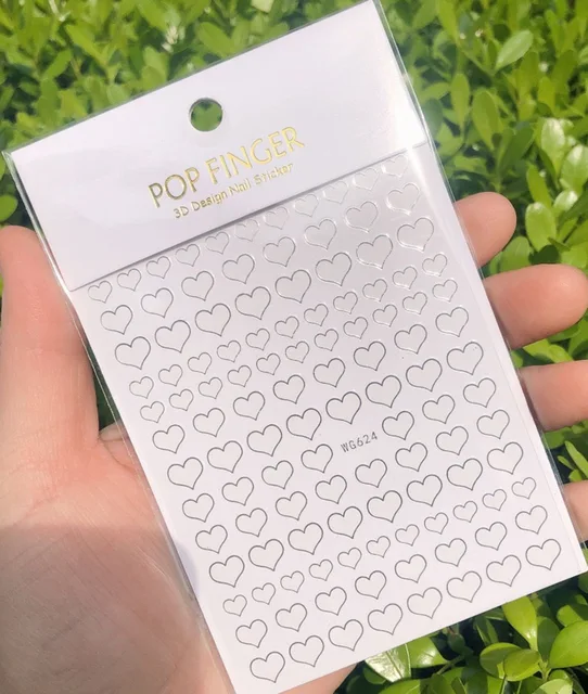 1pcs gold love heart pattern 3D Nail Sticker friuts Design Nails Accessories Fashion Manicure Sticker silver WG624