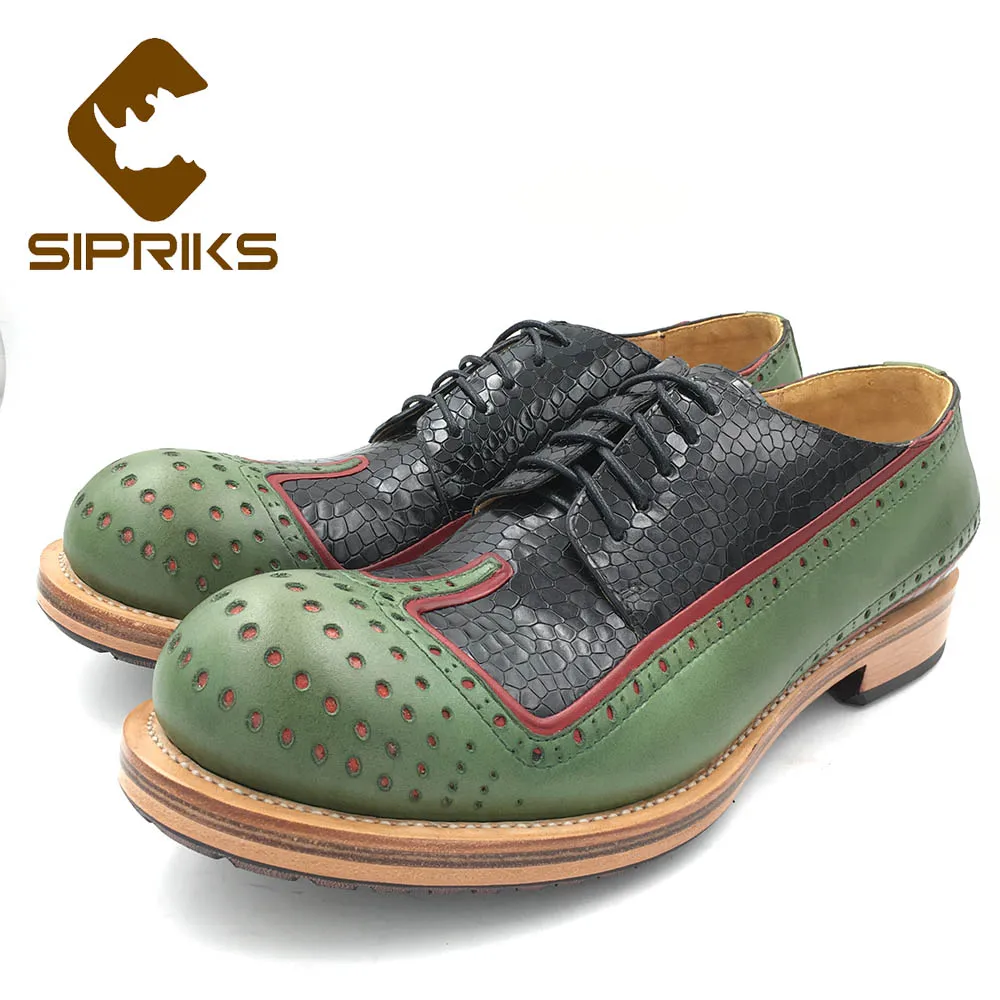 

Sipriks Luxury Unique Design Mens Casual Leather Shoes Green Black Wingtip Dress Shoes Full Brogues Double Leather Sole Suits 44