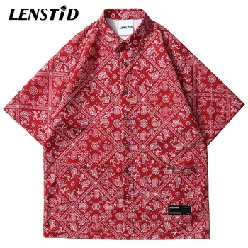 

LENSTID 2020 Hip Hop Shirts Streetwear Mens Hawaiian Beach Shirt Retro Vintage Pattern Harajuku Summer Short Sleeve Hawaii Tops