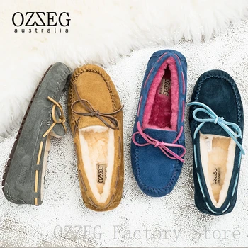 

OZZEG Luxury Brand Designer Shoes Women Winter Genuine Leather Flats Australia Sheep Fur Lining Loafers Unisex Shoes Footwear