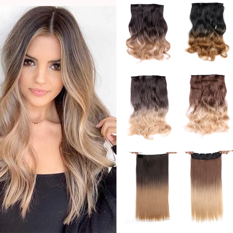 Омбре клип на наращивание волос кудрявые волосы накладные 5 клипсов для