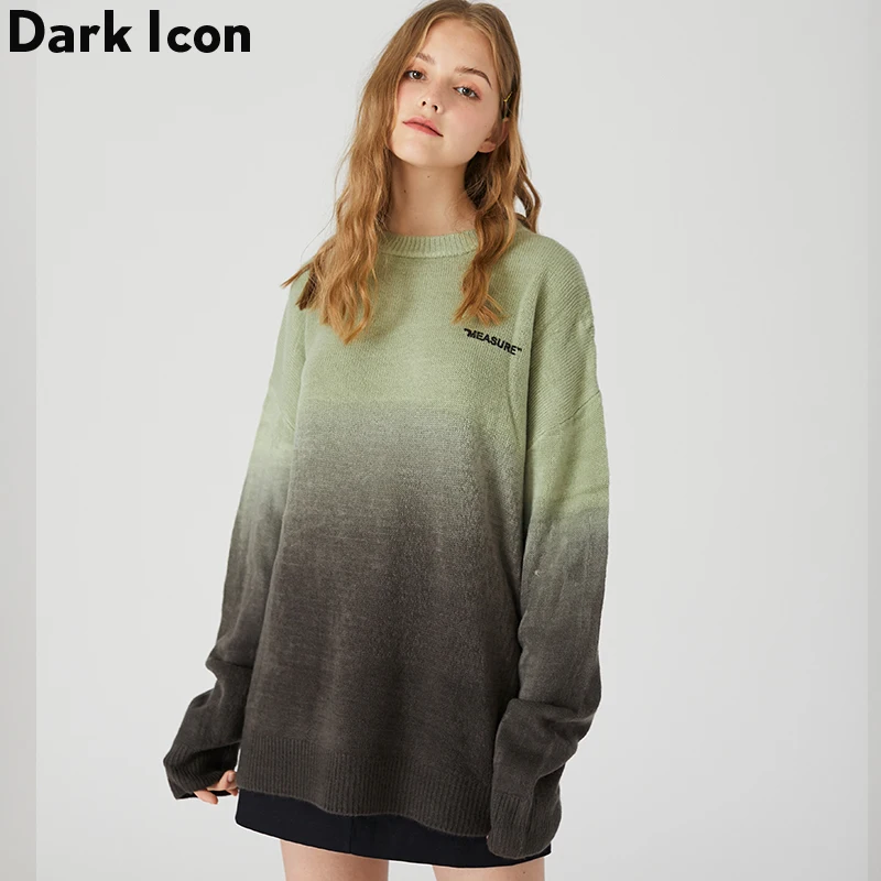 

Gradient Green Black Vintage Knit Sweater Women Winter O-neck Loose Casual Sweater And Pullover Streetwear Clothes