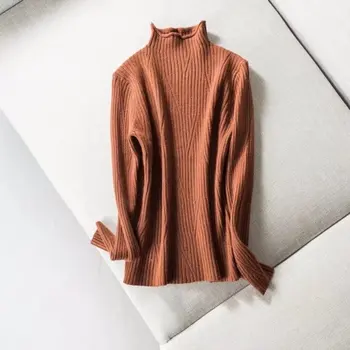 

8823-17 Winter Style Korean-style Slim Models Small High Collar Flash Core-Spun Yarn Long Sleeve Sunken Stripe High Collar Sweat