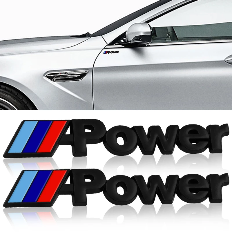 

2pcs Car styling car logo Power Motorsport Small Metal Logo Car Sticker Rear Trunk Emblem Grill Badge For BMWS M power E46 E30