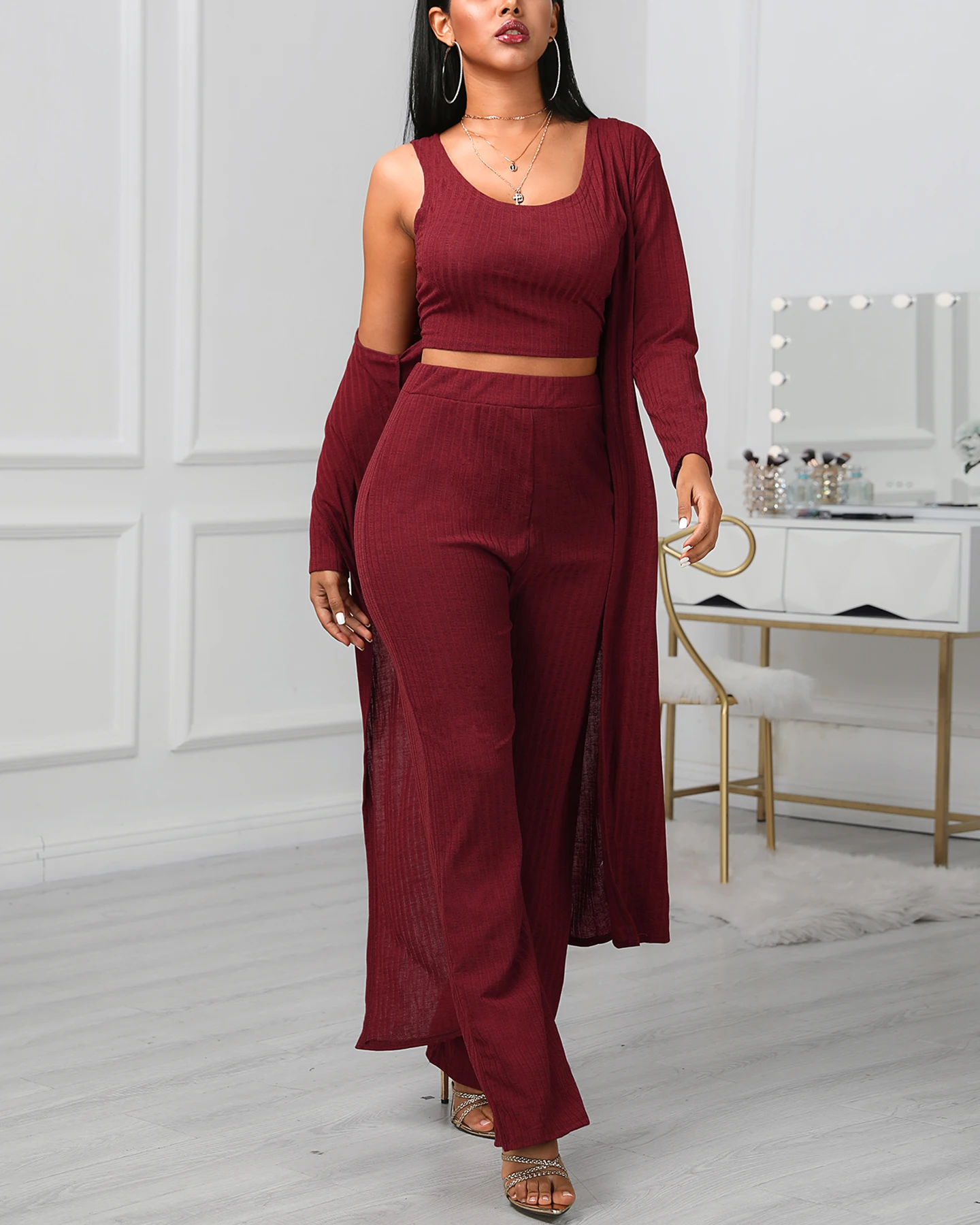 Longline Coat \u0026 Wide Leg Pants Sets 