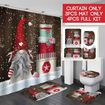 

Merry Christmas Snowman Bathroom Non-slip Mat Set Durable Waterproof Shower Curtain Set Pedestal Rug Lid Toilet Cover Bath Mat