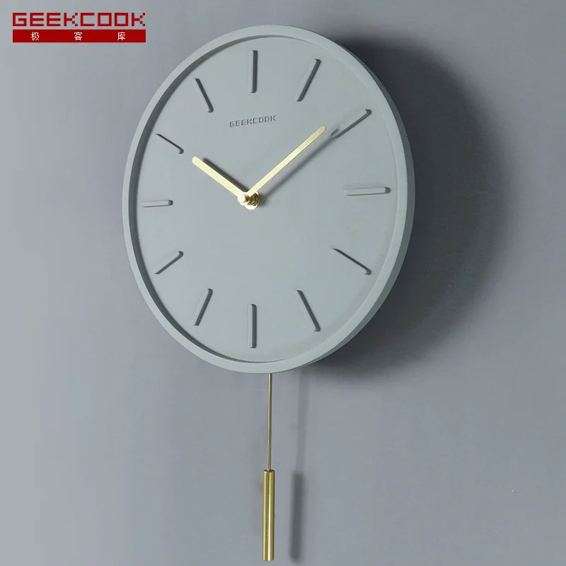 Simple Northern European-Style Wall Clock Concrete And Copper Modern Minimalist Style Cement Clock Production Wholesale a Genera