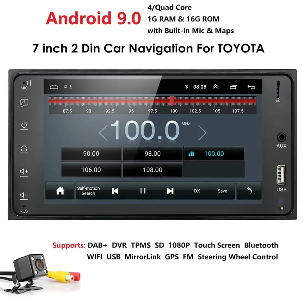 Android 9,0 2 Din Автомобильный Радио Мультимедиа Видео плеер Универсальный Авто Стерео gps карта для toyata VIOS CROWN CAMRY HIACE PREVIA COROL