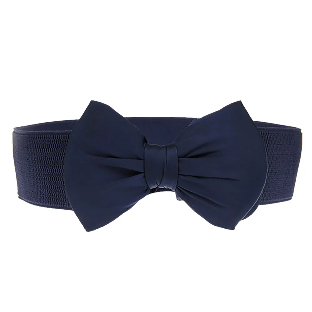 Women Bowknot Waistband Wide Elastic Stretch Waist Belt cinturon mujer Belts ceinture femme ремень портупея ремни accessories - Цвет: Navy