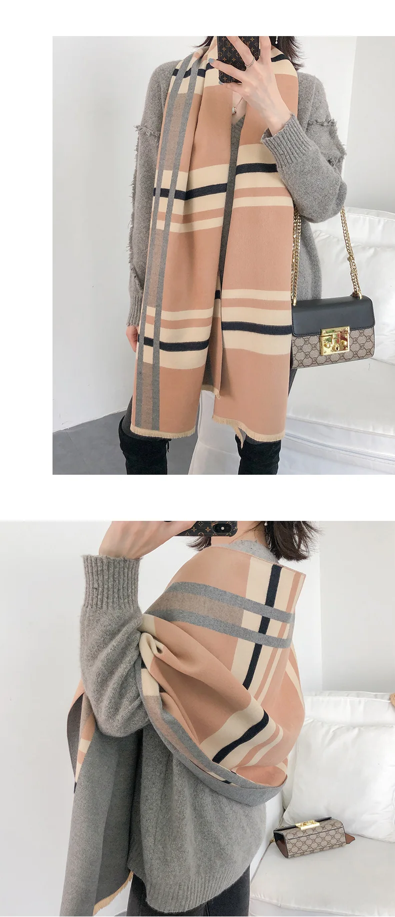 Chinese quality silk New style autumn and winter fashion lady Two-sided cashmere scarf Ladies Wool Multicolor print beach shawl