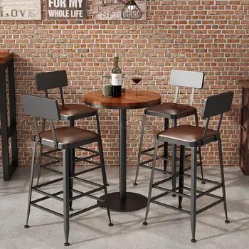 

Bar stool high stool Nordic wrought iron solid wood modern minimalist bar chair home creative table back bar stool