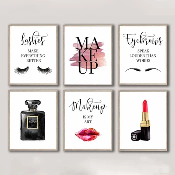 

Perfume Make Up Posters and Prints Beauty Begins Quote Wall Art Print Eyelash Lipstick Pictures Bedroom Decoration Home Decor