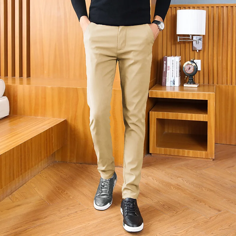 

Four Seasons Paragraph Men Slim Fit Casual Pants Men's Straight-Cut Loose-Fit Korean-style Trend Black And White with Pattern Tr
