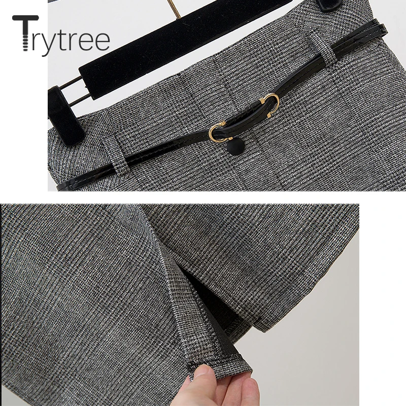 Trytree Осень Зима Женский комплект из двух предметов Повседневная водолазка с бантом вязаные Топы+ юбка Кнопка Мода Офис Леди комплект из 2 предметов