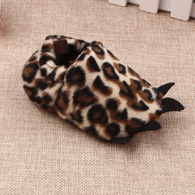 Koovan Children Home Shoes Winter Warm Stuffed Claws Out Shoes Baby Toddler Firstwalkers For Baby Boys Girls Lovely Slipper leopard