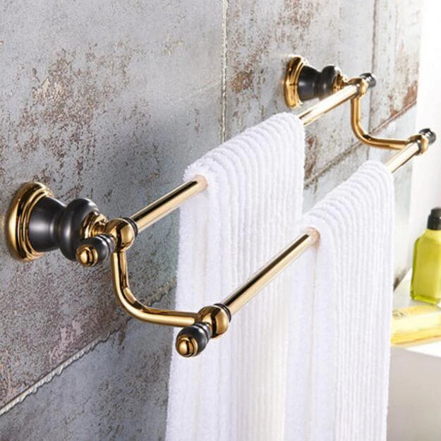 Аксессуары для ванной комнаты Набор полотенец Держатель для полотенца Вешалка угловая полка, туалетный держатель щетки золотые латунные наборы аксессуаров для ванной комнаты - Цвет: double towel bar