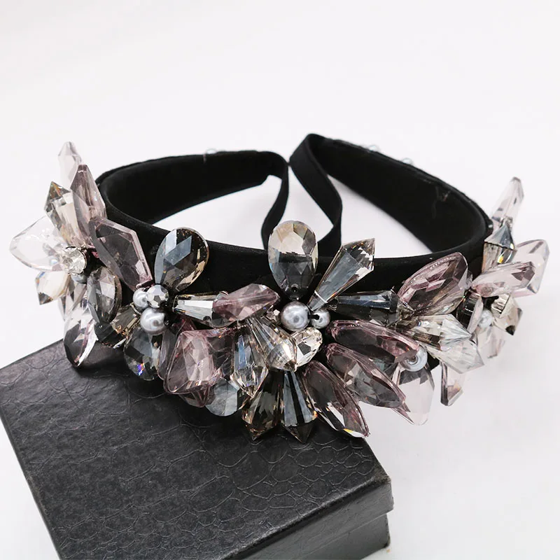 Vintage Baroque Headband Crown Full Crystal Rhinestone Flower Hairbands Wide Hair Hoop Wedding Hair Accessories Party Gift