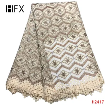

HFX nude African Cord Lace Fabric Water Soluble Dress Lace Stones 2019 High Quality Nigerian Guipure Fabric free shipping H2417