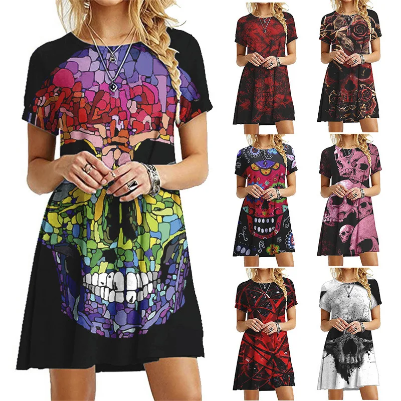 

2019 Summer New Style Hot Selling Short Sleeve Crew Neck Printed European And American Style Extra Short Puffy Princess Skirt Dr