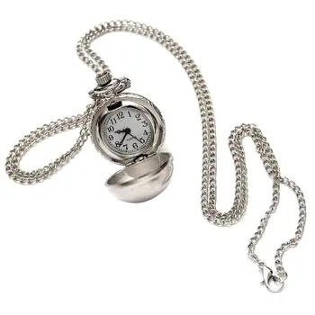 

Hot Retro Silver Color Round Ball Quartz Fob Pocket Watch with Sweater Necklace Chain Gifts IE998