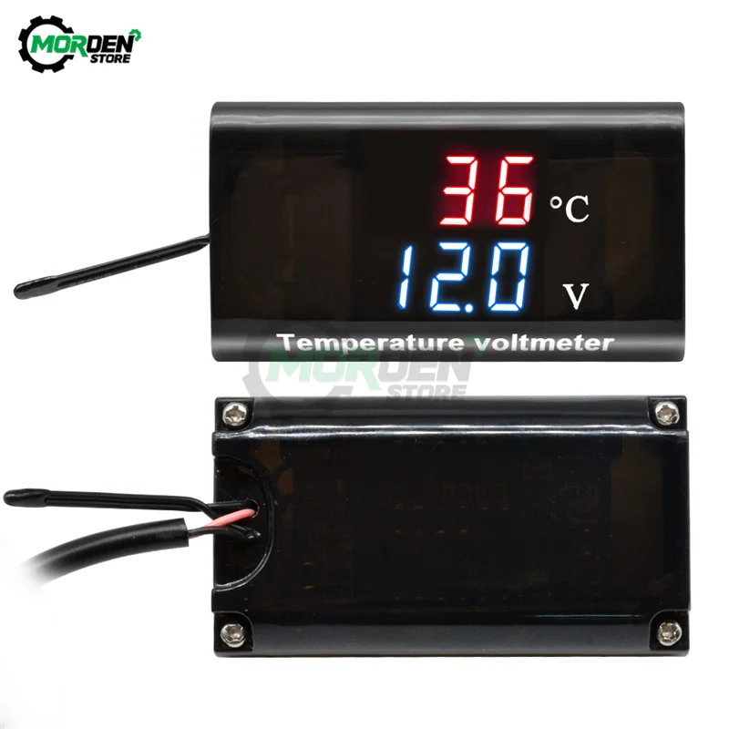 LED 디지털 온도 센서 전압계, 듀얼 디스플레이 온도 조절기 전압계, 자동차 오토바이용, DC 12V, 0.28 인치, 0.56 인치
