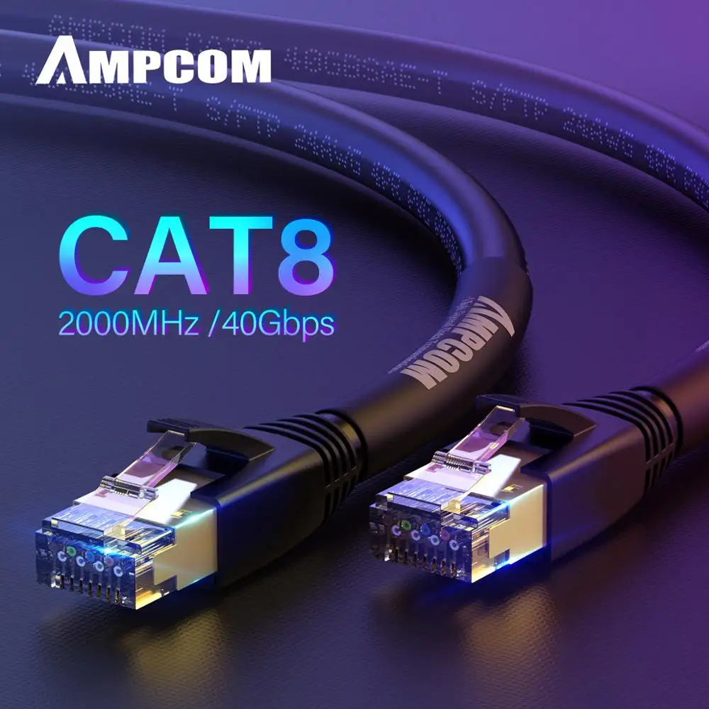 Ethernet-кабель AMPCOM S/FTP CAT8, высокоскоростной патч-кабель 10 Гбит/с, 25 Гбит/с, 40 Гбит/с позолоченным разъемом RJ45 Ethernet-кабель AMPCOM S/FTP CAT8, высокоскоростной патч-кабель 10 Гбит/с, 25 Гбит/с, 40 Гбит/с позолоченным разъемом RJ45