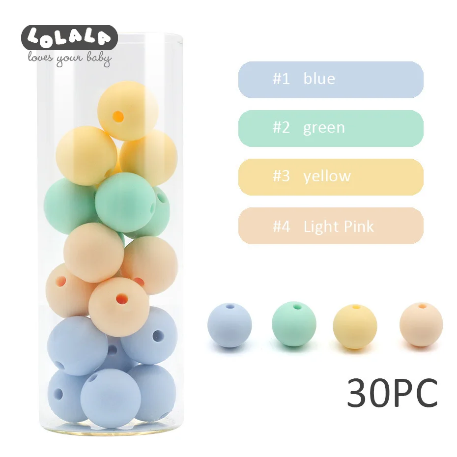 12mm 30pc Silicone Beads Food Grade Silicone Baby Teething Products Chews Pacifier Chain Clips Beads Baby Teethers