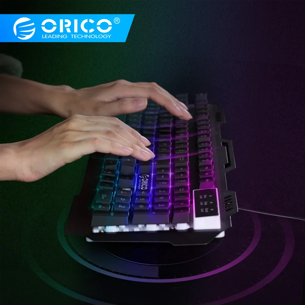 Проводная игровая клавиатура ORICO, механическая клавиатура с 104 клавишами, usb-клавиатура с подсветкой, водонепроницаемый светодиодный