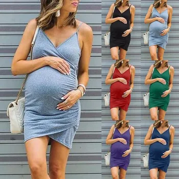 

2020 Maternity Dresses Casual Bodycon Pregnant Women Dress Stretchy Summer Solid Color Pregnancy Dress Vestidos Plus Size S-5XL