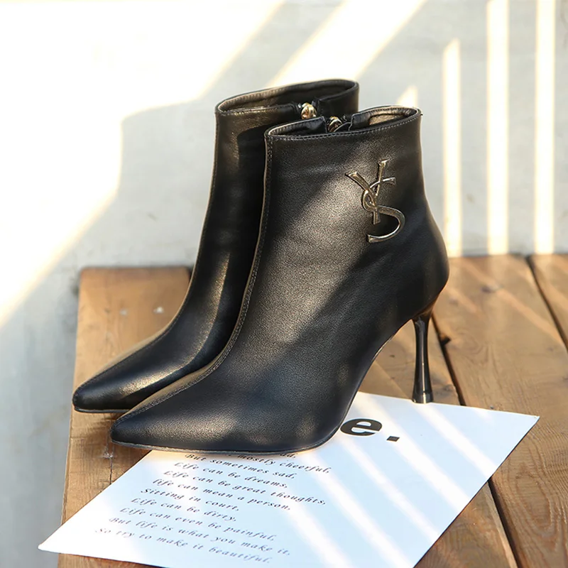 Модные женские ботильоны на высоком каблуке с металлической пряжкой и ...