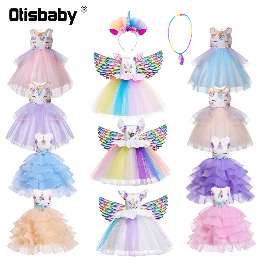 Unicorn Party Princess Dress Birthday Girl My Little Girls Pony Floral Fluffy Communion Dresses Kids Horse Clothes | Детская одежда и