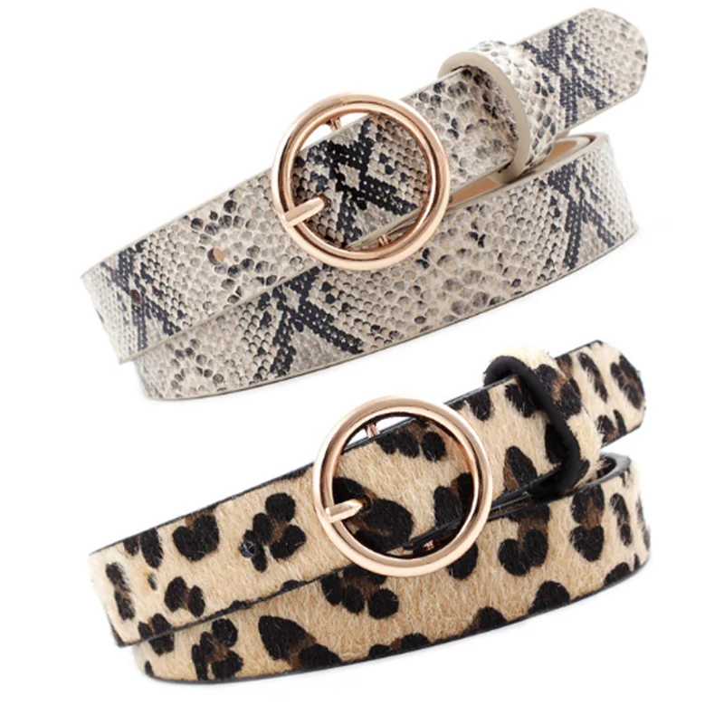 Women Belt Leopard Belt With Gold Round Buckle Ladies Belt Snake Zebra