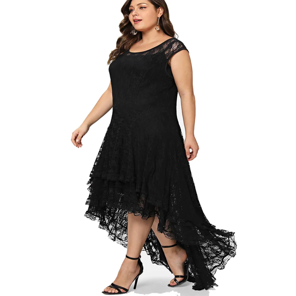 Винтажное черное платье для женщин, модное, размера плюс 6XL, кружевное, с рукавами uffle, женские платья, элегантные, вечерние, Vestidos, офисное, праздничное, D30