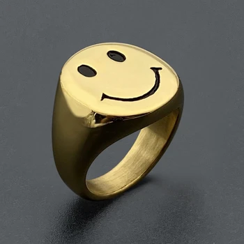 

2020 New Style Gold Color Stainless Steel Rings for Women Retro Antique Smiley Finger Ring Party Jewelry Gifts Free Shipping