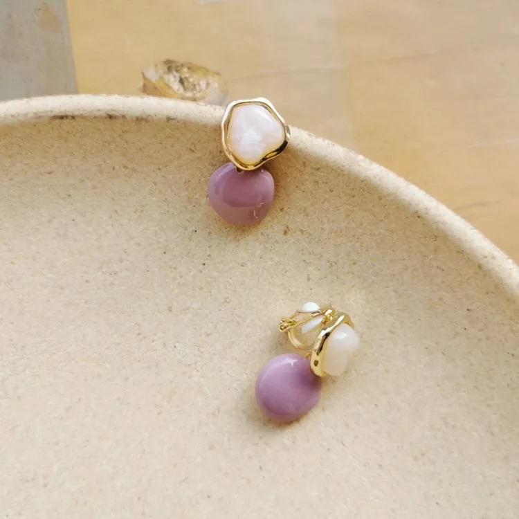 Clip Earrings Purple Конфеты Нерегулярные Кулон Любителя кофе серьги клип девушки стильные серьги - Окраска металла: Clip Earrings Purple