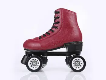 

Red Double Row Roller Skates With Pu Durable 4-Wheels Woman Outdoor Patin Skate Shoes Led Wheels Roller Shoes