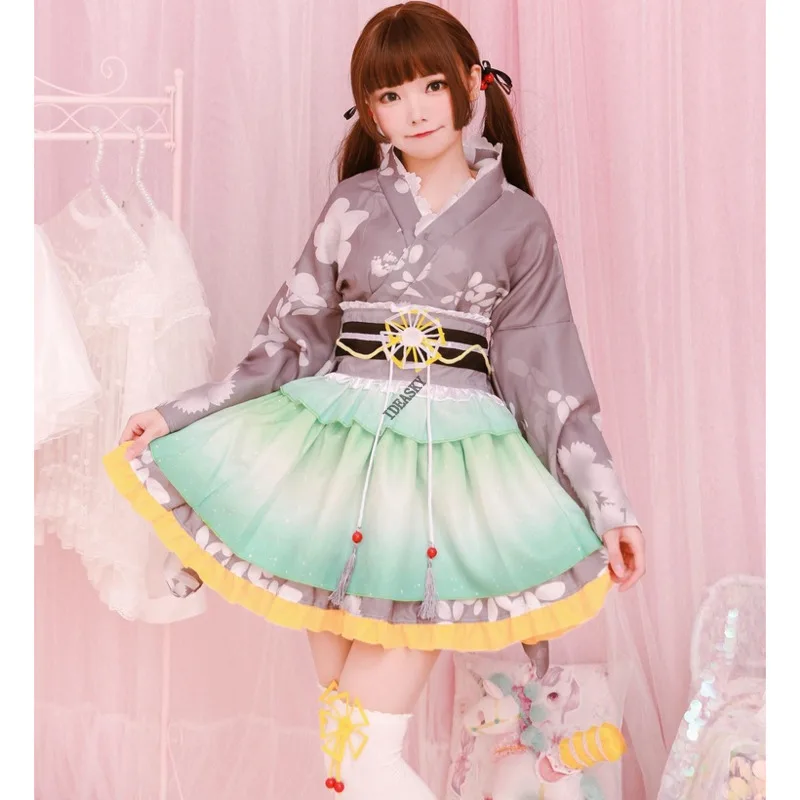 Kimono Japanese Style Kawaii Girls Floral Yukata Haori Love Live Lolita Dress for Women Party Yukata Dance Anime Cosplay Costume