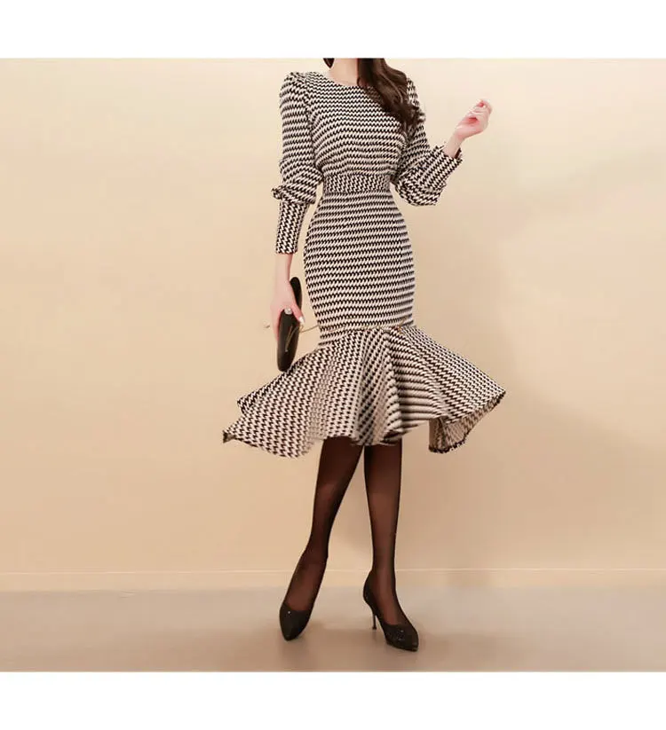 office ladies 2 pieces set comfortable temperament vintage striped slim casual skirt wild fresh sweet work style thick women set