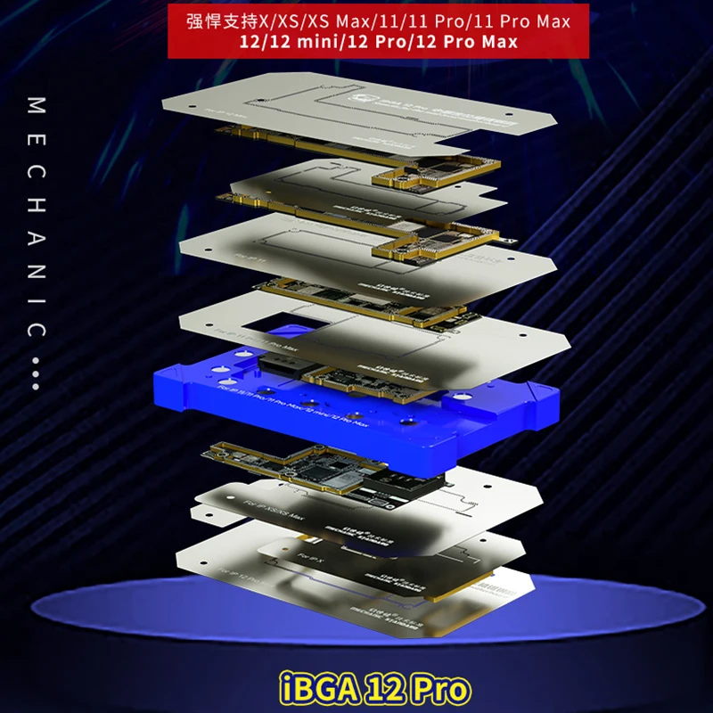 Bga Reballing Stencil Kit Per Iphone X/Xs/Xs Max/11/11 Promax/12/12 Promax/12Mini Scheda Madre Telaio Centrale Piantare Piattaforma Di Latta