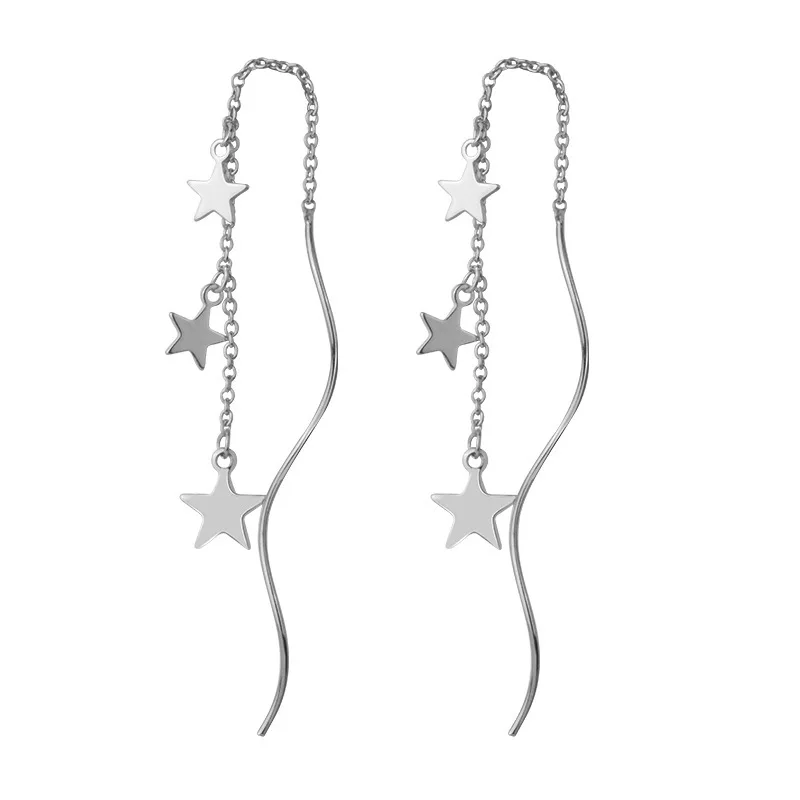 925 Sterling Silver Star Long Tassel Earrings Wave Chain Earring For Women Fashion Jewelry Gifts Wholesale S-E950 | Украшения и