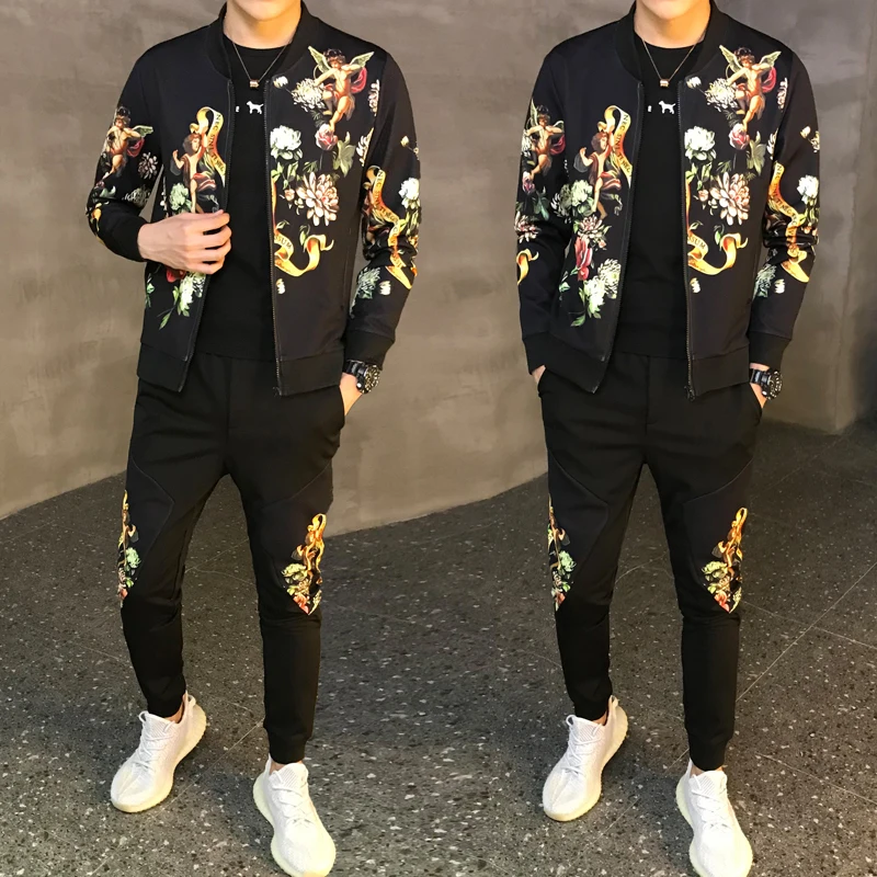 97 Спортивный костюм мужской Азиатский размер Moda Hombre мужской комплект осенний мужской спортивный комплект из 2 предметов спортивный костюм куртка+ штаны - Цвет: 97
