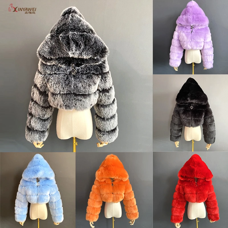 High Quality Cropped Fur Faux Fur Coats And Jackets Women Fluffy Top Coat  With Hood Winter Fur Jacket Coat Female - Fur  Faux Fur - AliExpress