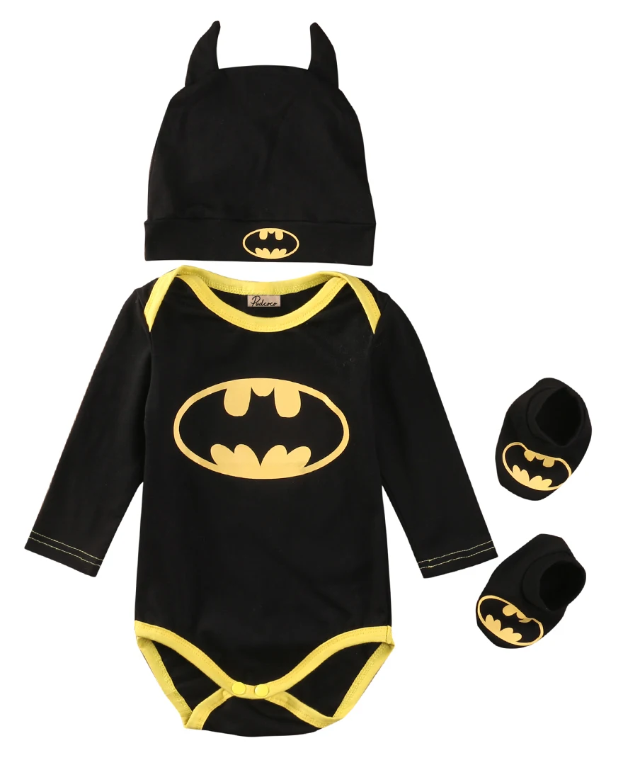 США; Одежда для новорожденных мальчиков и девочек; комбинезон с Бэтменом+ обувь+ шляпа; костюмы; комплект одежды из 3 предметов