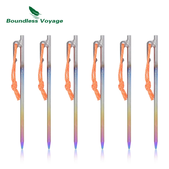 Boundless Voyage Titanium Tent Pegs Camping Nails Heavy Duty Tent Stakes Pins Hard Ground Accessories 20cm/24cm/30cm/35cm/40cm Ti4013PS 20cm 6pcs