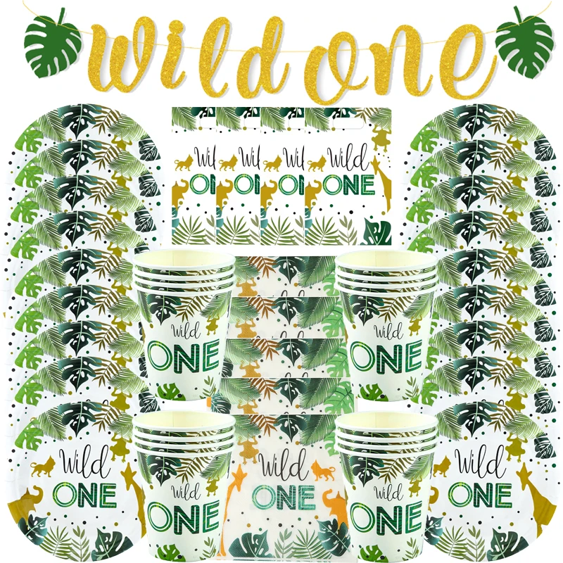 Wild One Forest Animal Tableware Jungle Safari Birthday Decoration 1st Bithday Party Supplies Paper Plates Cup Napkins | Дом и сад