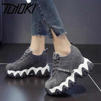 

Tuyoki Size 34-39 Women Shoes Round Toe Cross strap Thick Bottom Platform Hidden Shoes Vulcanized Shoes leisure Ladies Footwear