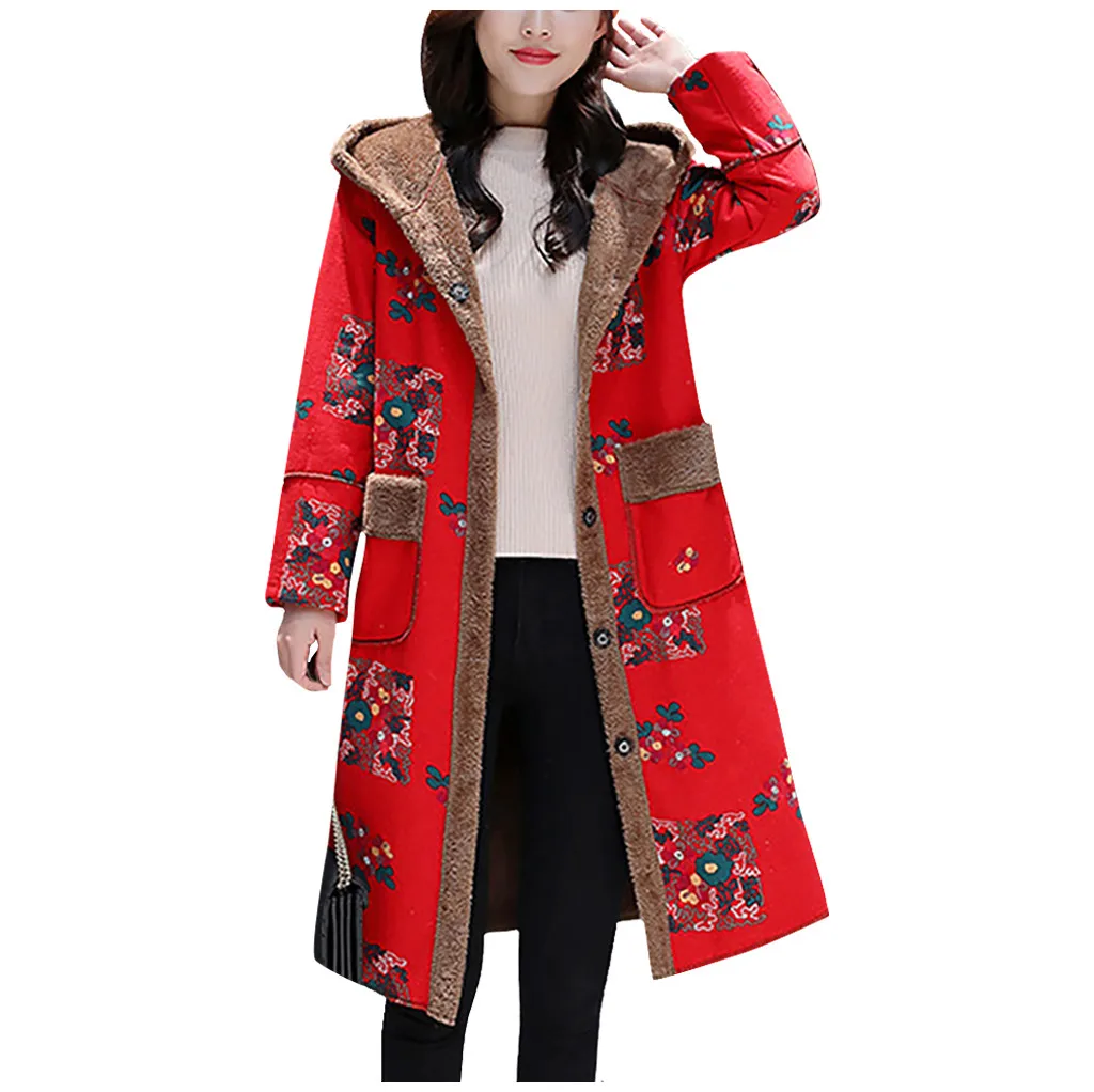 JAYCOSIN Женская одежда, плюс размер, длинный кардиган, пальто для женщин, Ретро стиль, бохо, флис, уплотненный, на пуговицах, хлопок, куртки, верхняя одежда, зима 1108