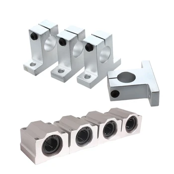 

8 Pcs 20Mm Aluminium Bearing: 4 Pcs Shaft Support Pillow Block & 4 Pcs SC20UU Linear Motion Ball Bearing Slide Bushing for CNC